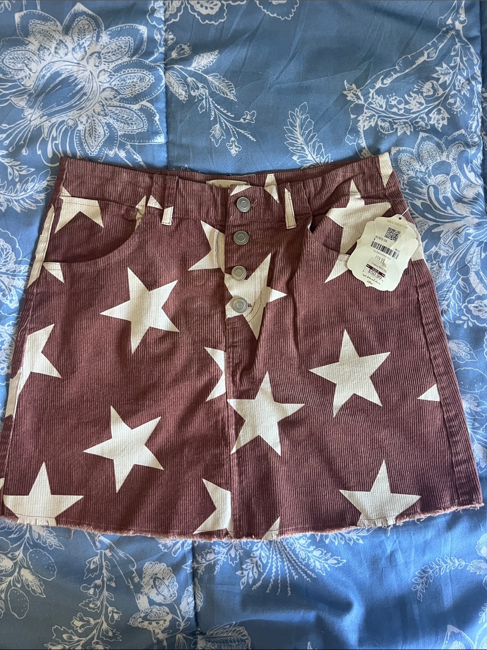 Altar'd State Burgundy Mini Skirt with White Star Print